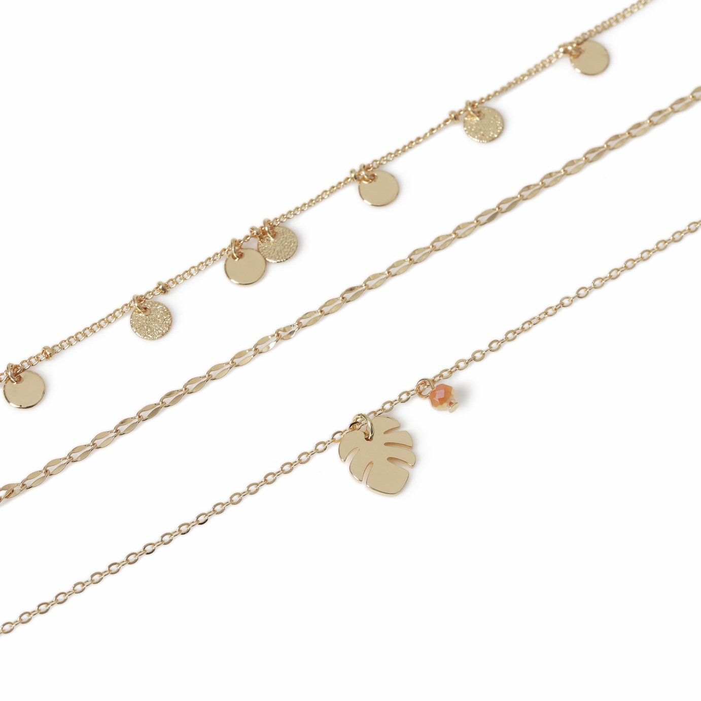 Freedom Gold Tone Disc and Leaf Anklet Set