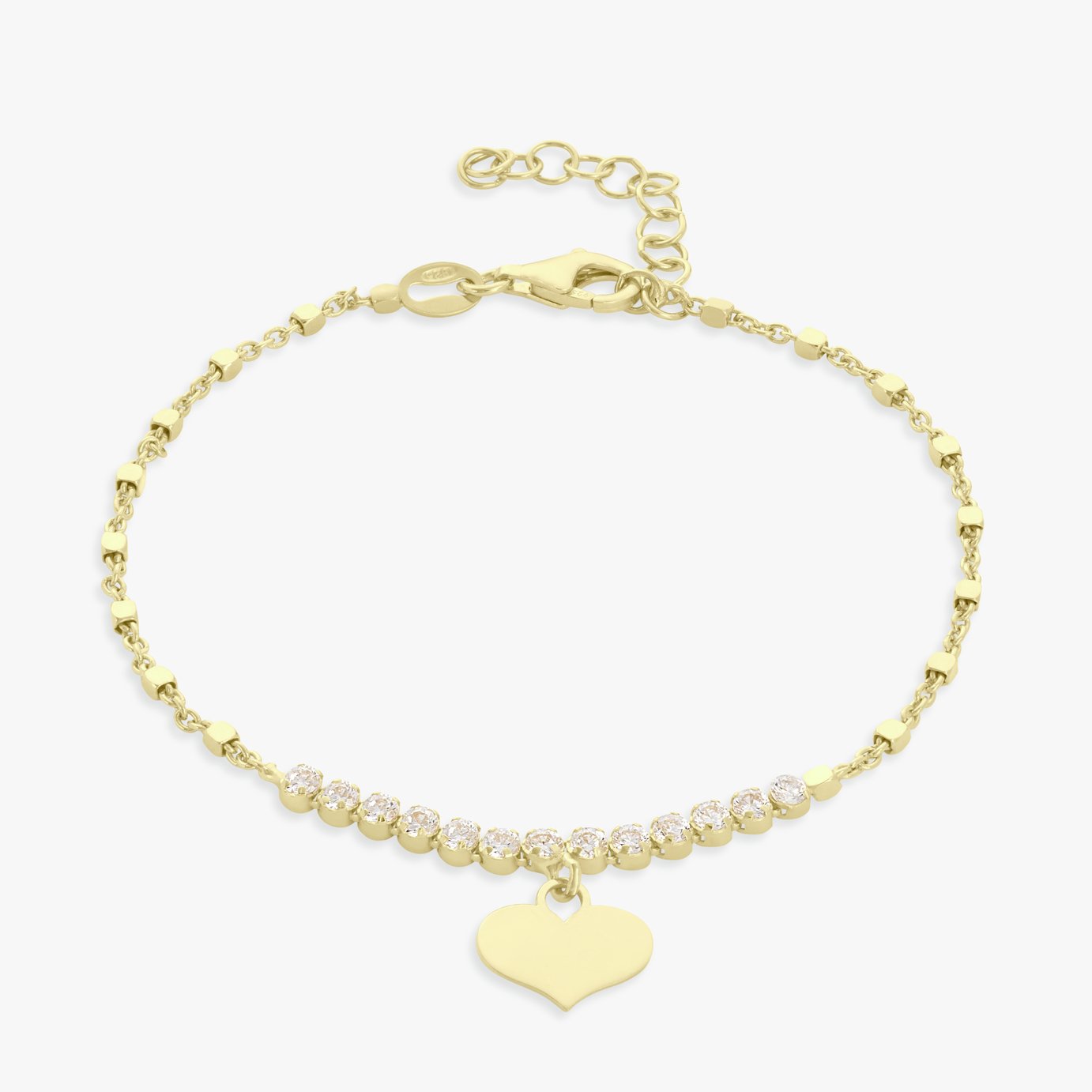 Revere 9ct Gold Plated Sterling Silver Heart Charm Bracelet