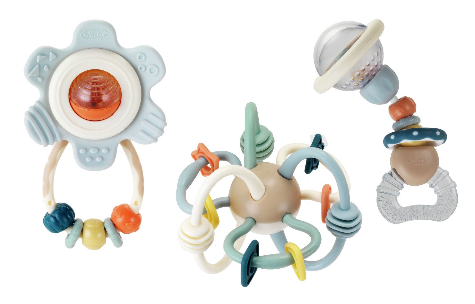 Infantino Pastel Baby Ring Rattles - Pack of 3