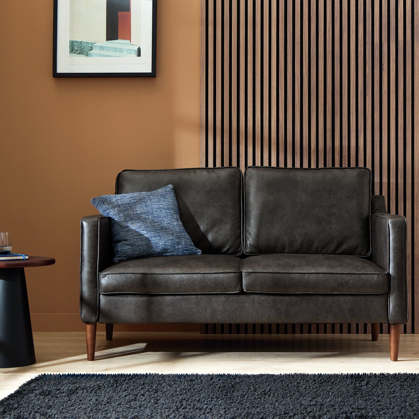Argos Home Knox Faux Leather 2 Seater Sofa - Black
