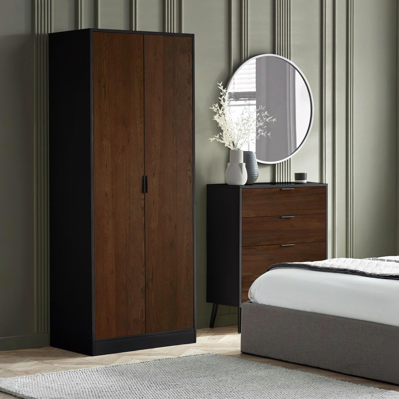 Julian Bowen Alba 2 Door Wardrobe - Walnut and Black