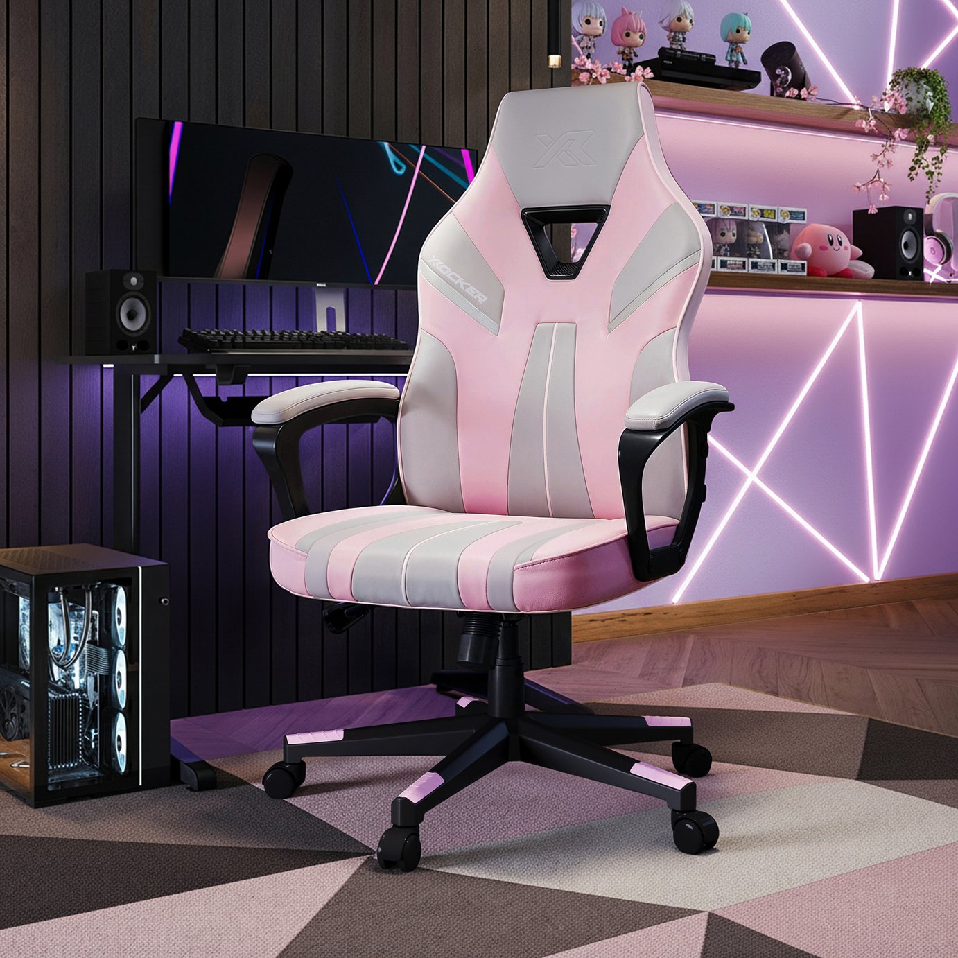 X Rocker Tempest Faux Leather Office Gaming Chair - Pink And Grey