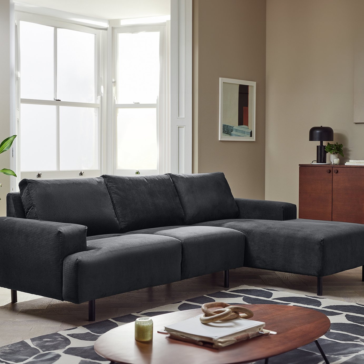 Habitat Julien Fabric Right Hand Corner Chaise Sofa - Charcoal