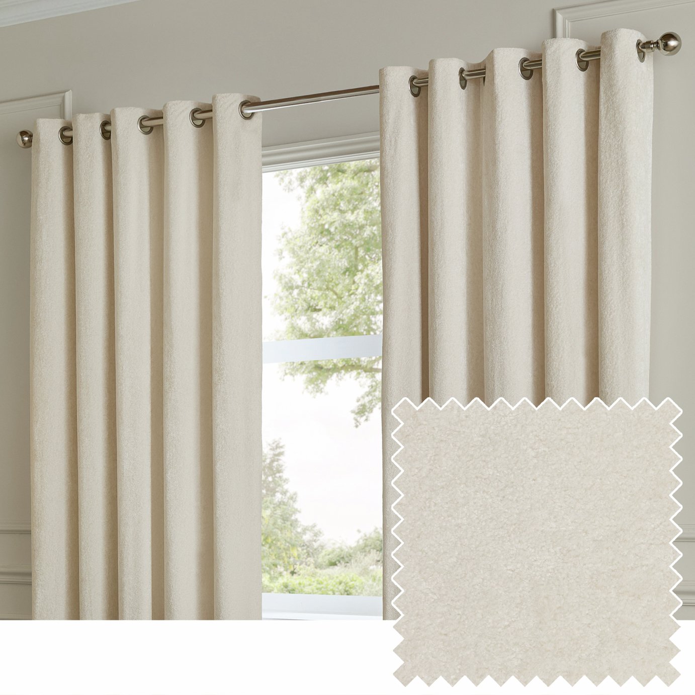Paoletti Lustre Velvet Eyelet Curtains - Ivory