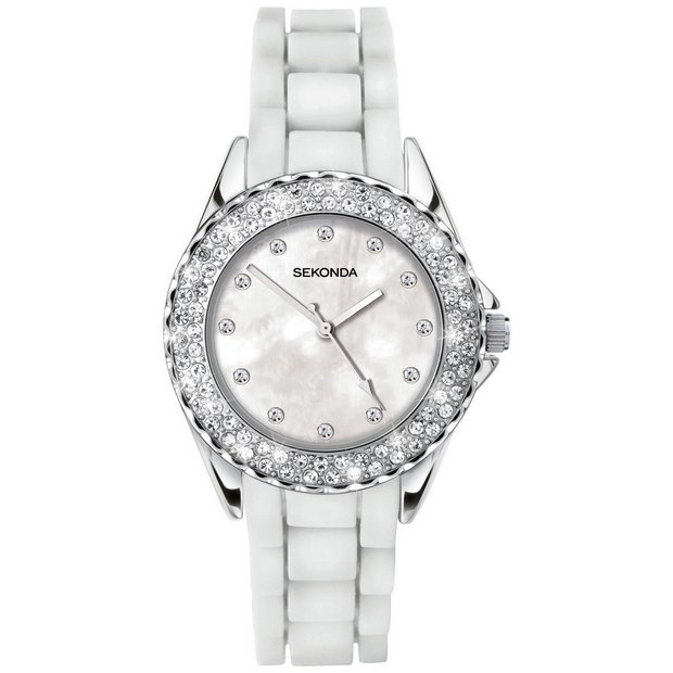 Buy Sekonda Ladies White Stone Set Silicone Strap Watch Womens