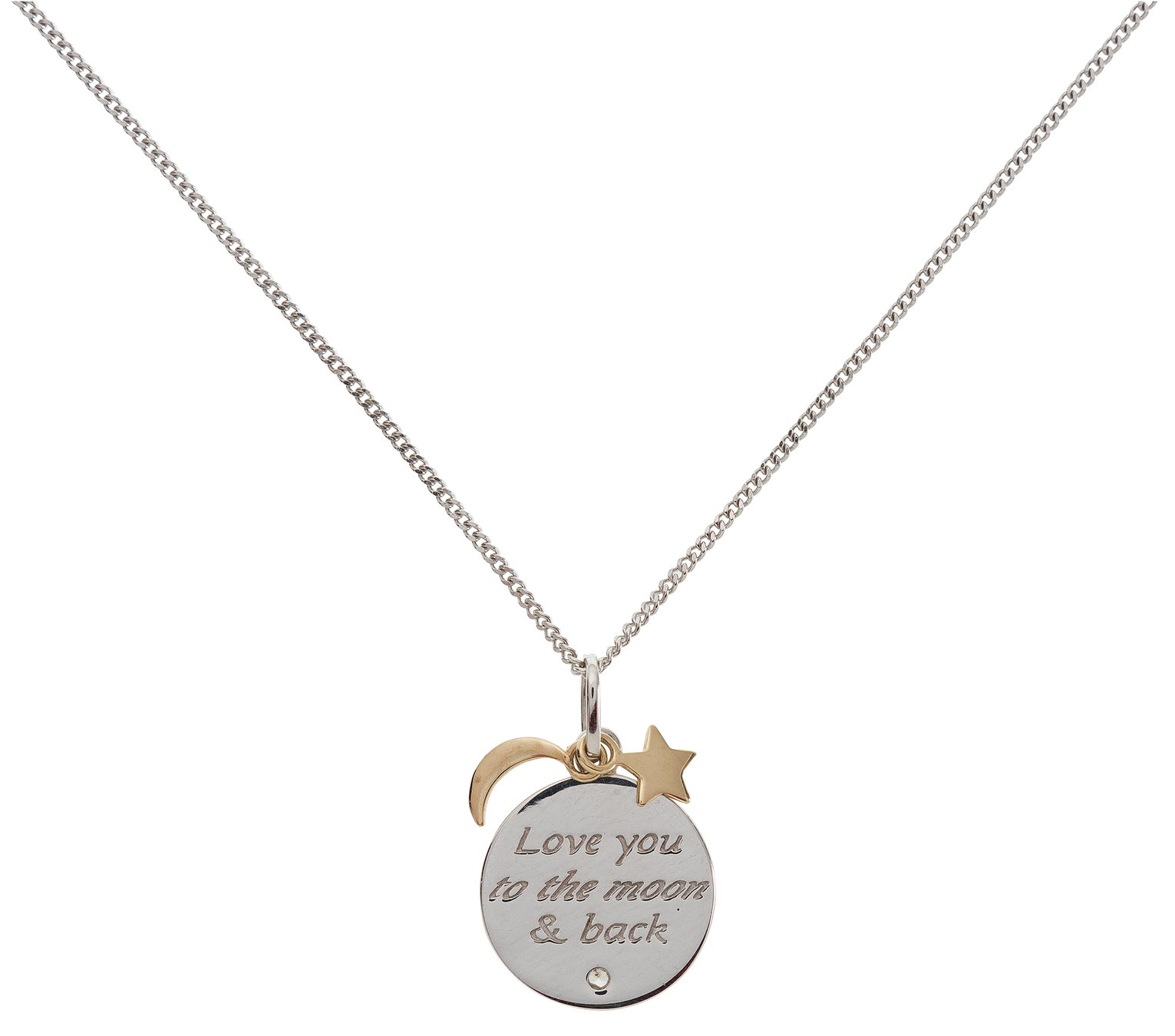 Moon & Back 'Love You' Silver & 9ct Gold Pendant