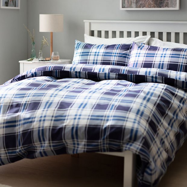 Buy Argos Home Blue Check Bedding Set Kingsize Duvet Cover