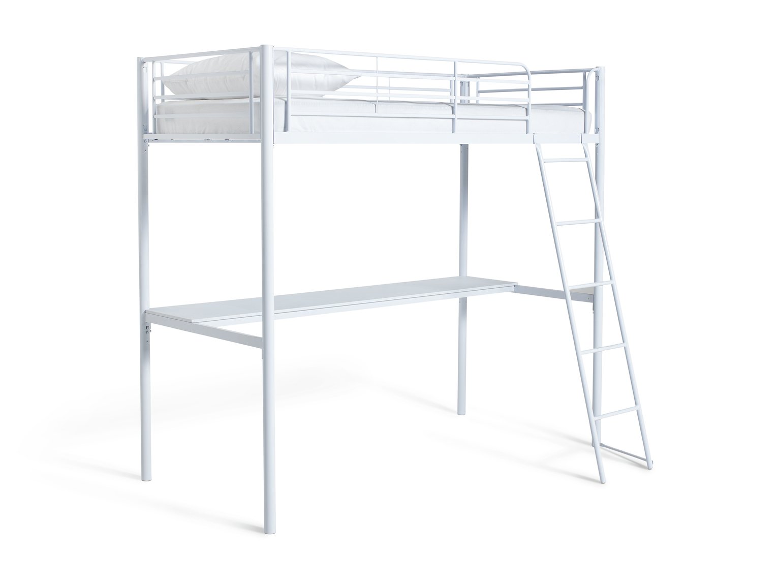 Habitat Riley High Sleeper Metal Bed Frame & Desk-White