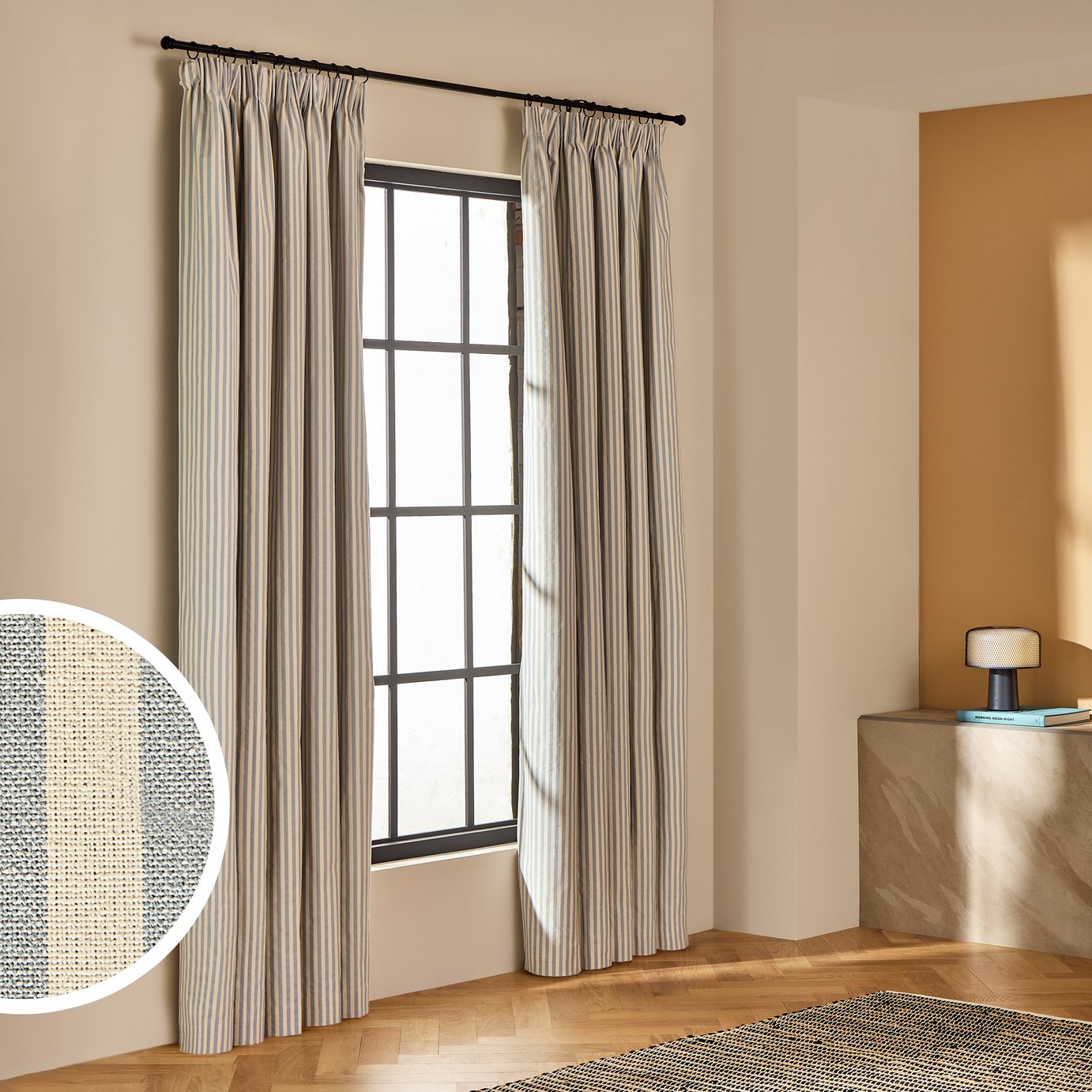 Habitat Blackout Stripe Pencil Pleat Curtains - Blue