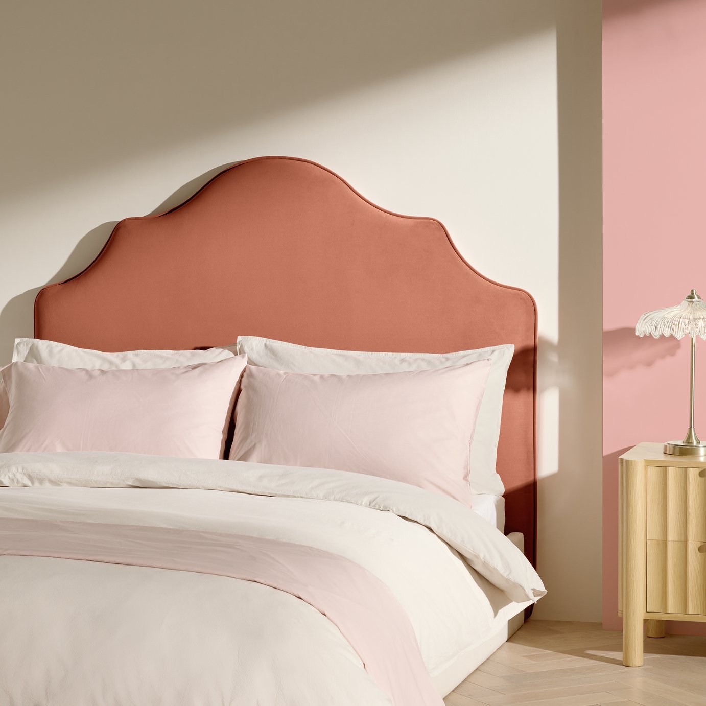 Habitat Daphne Velvet Double Headboard - Pink