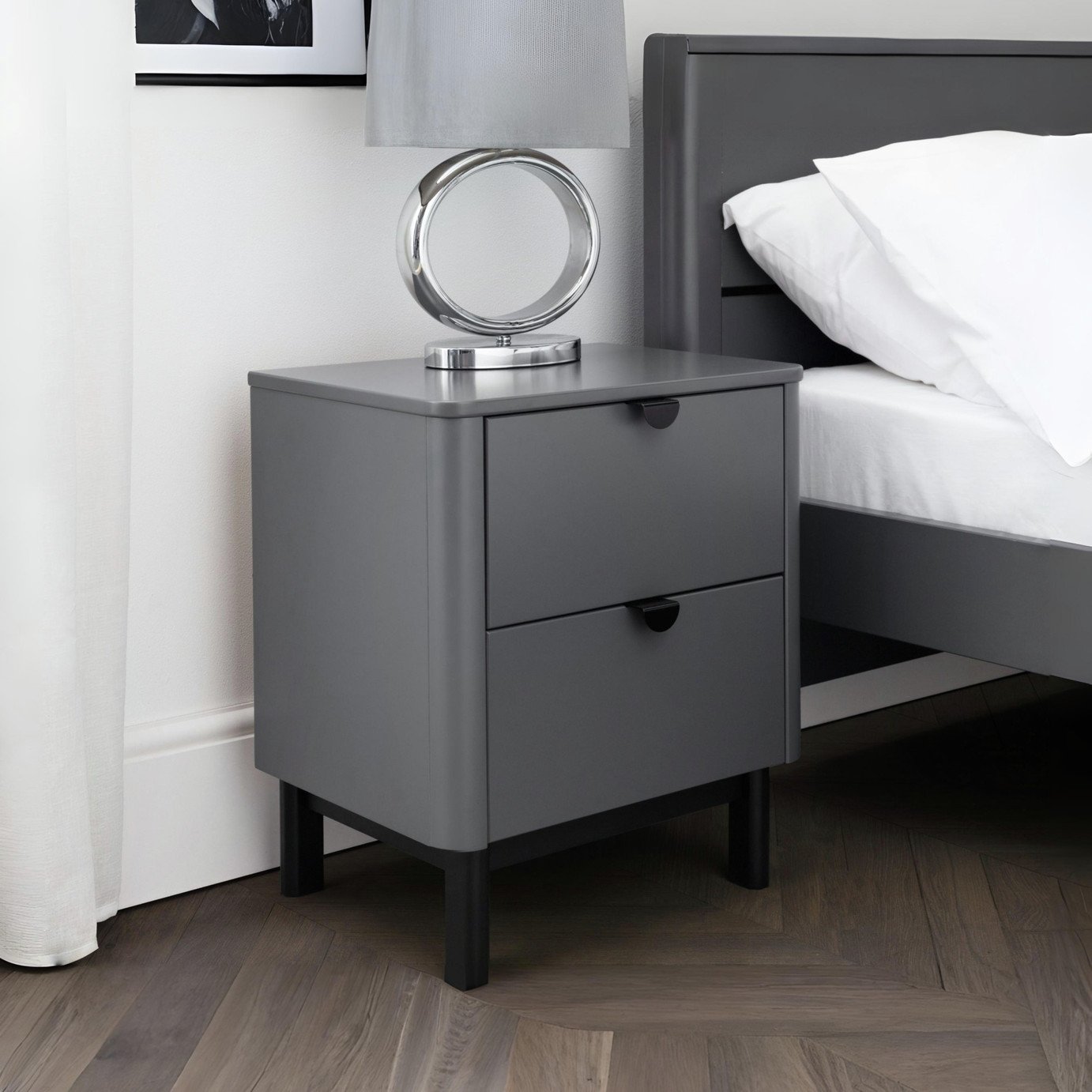 Julian Bowen Chloe 2 Drawer Bedside Table - Dark Grey