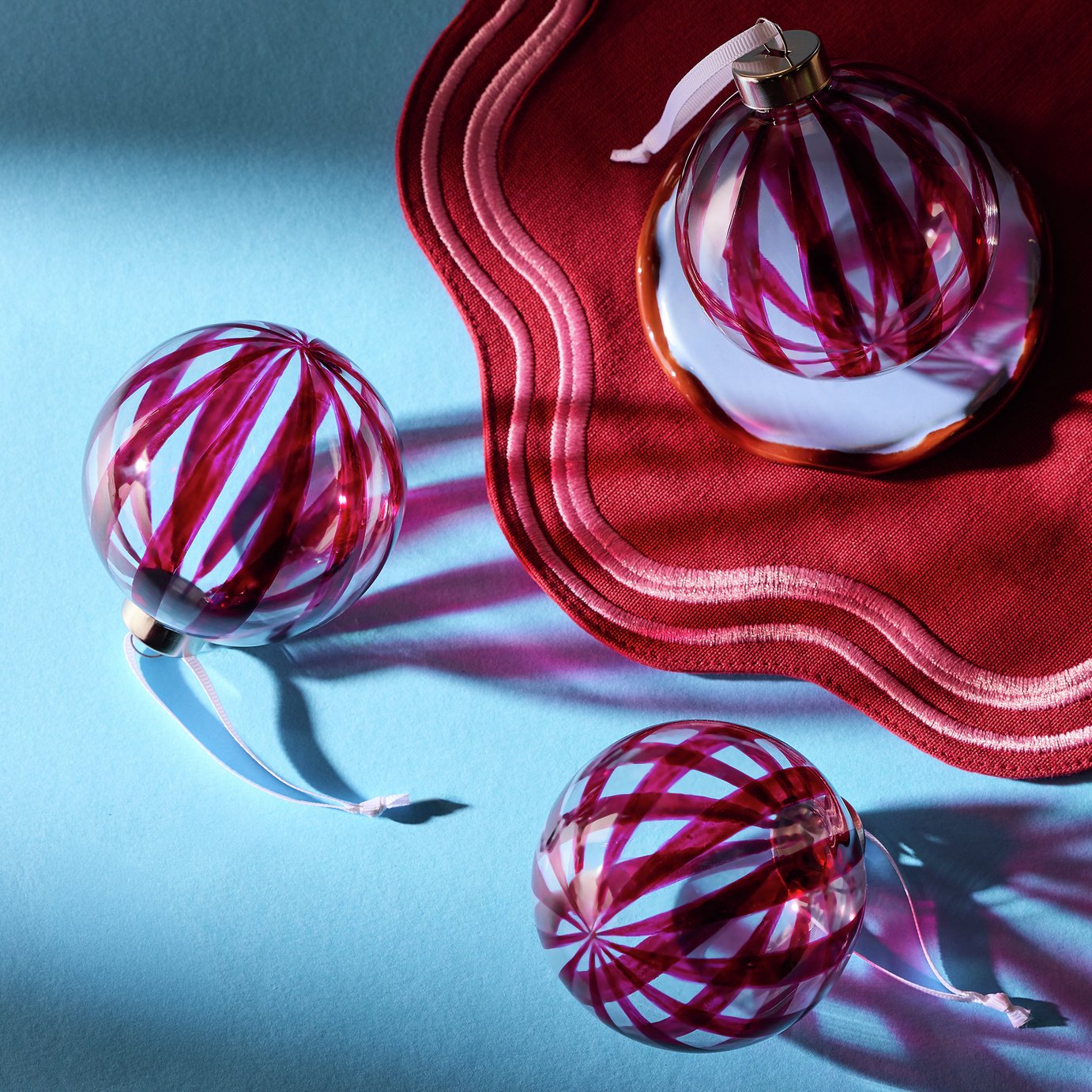 Argos Home Red Stripe Glass Christmas Baubles