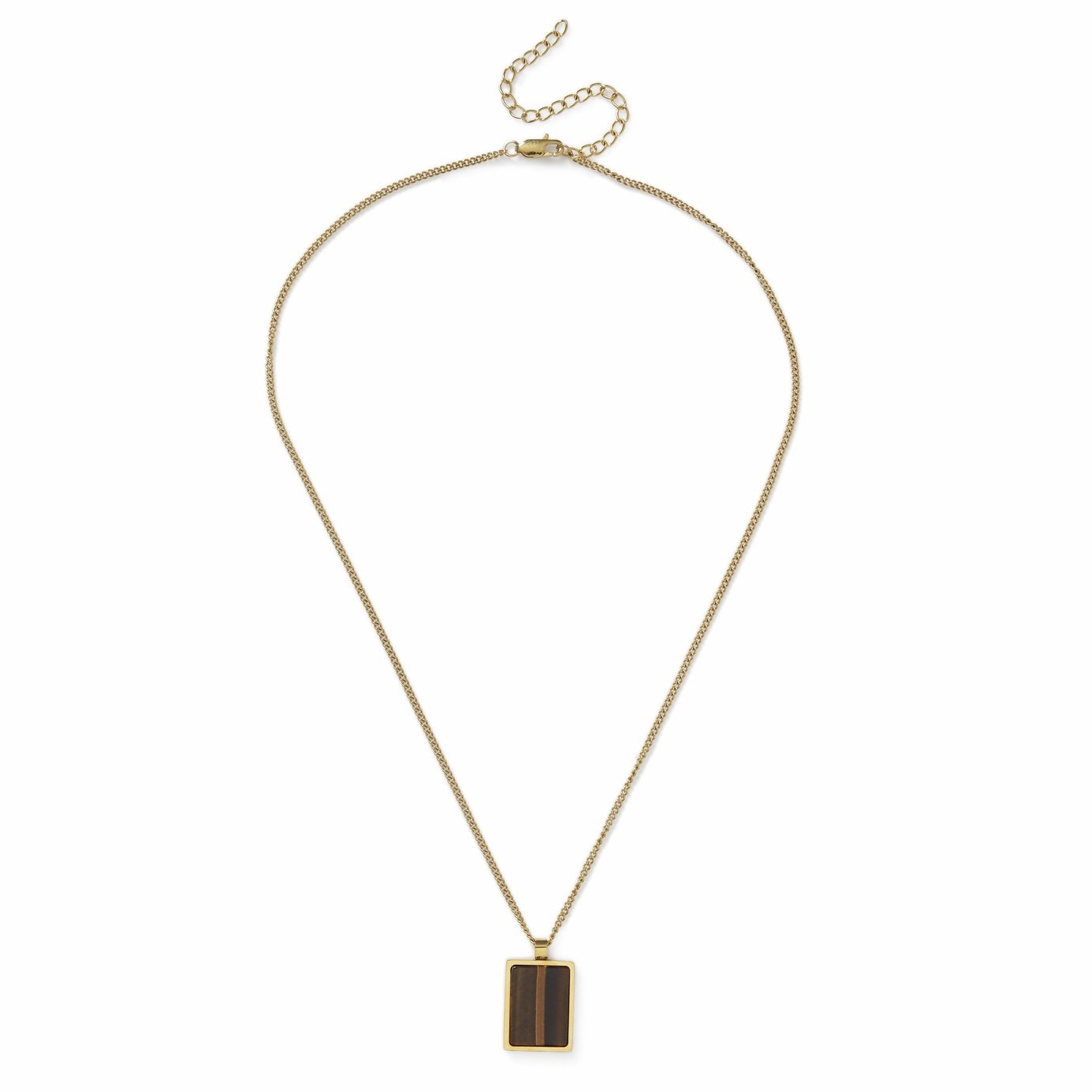 Uncommon Souls Gold Tone Tigerseye Square Pendant Necklace