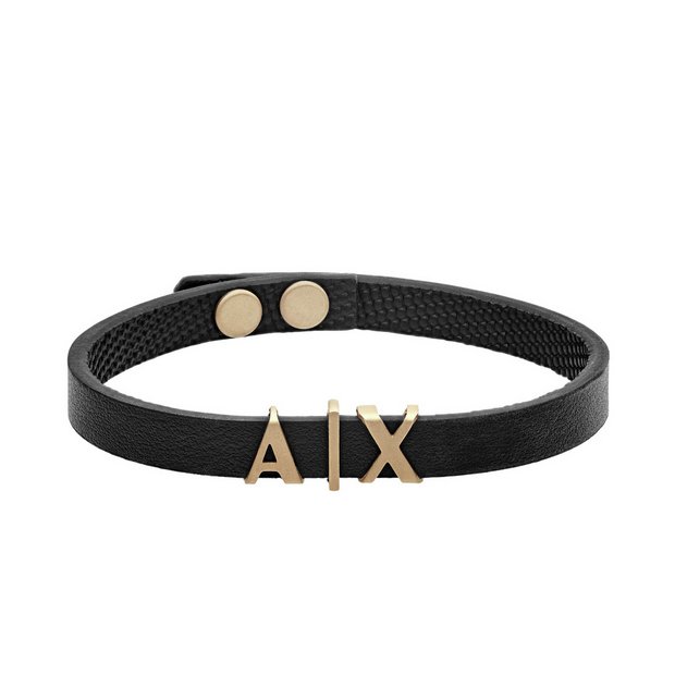 Buy Armani Exchange Black Leather Logo Bracelet Mens bracelets