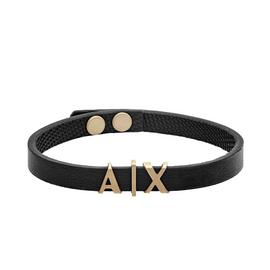 Armani Exchange Black Leather Logo Bracelet