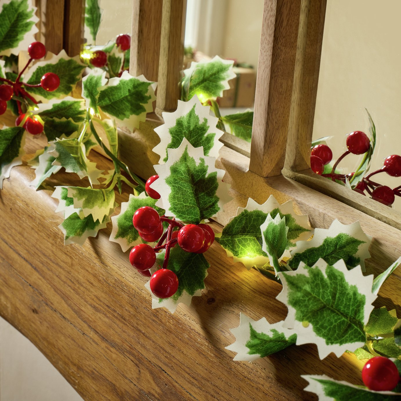 Argos Home Poinsettia Berries Christmas Lights Garland