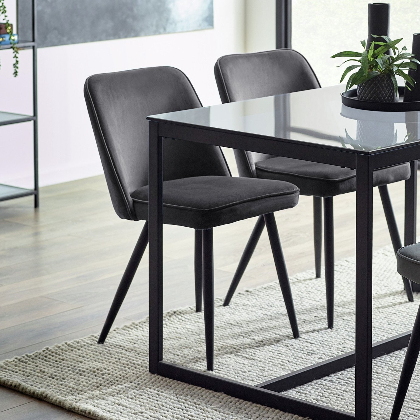 Julian Bowen Burgess Pair of Velvet Dining Chairs -Dark Grey