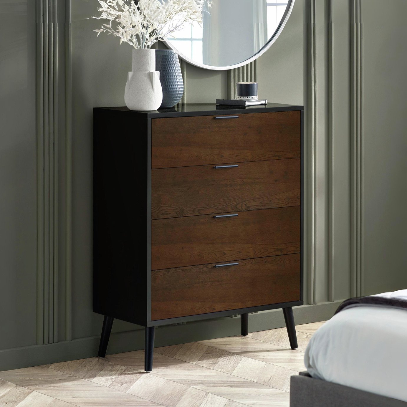 Julian Bowen Alba 4 Drawer Chest - Walnut & Black