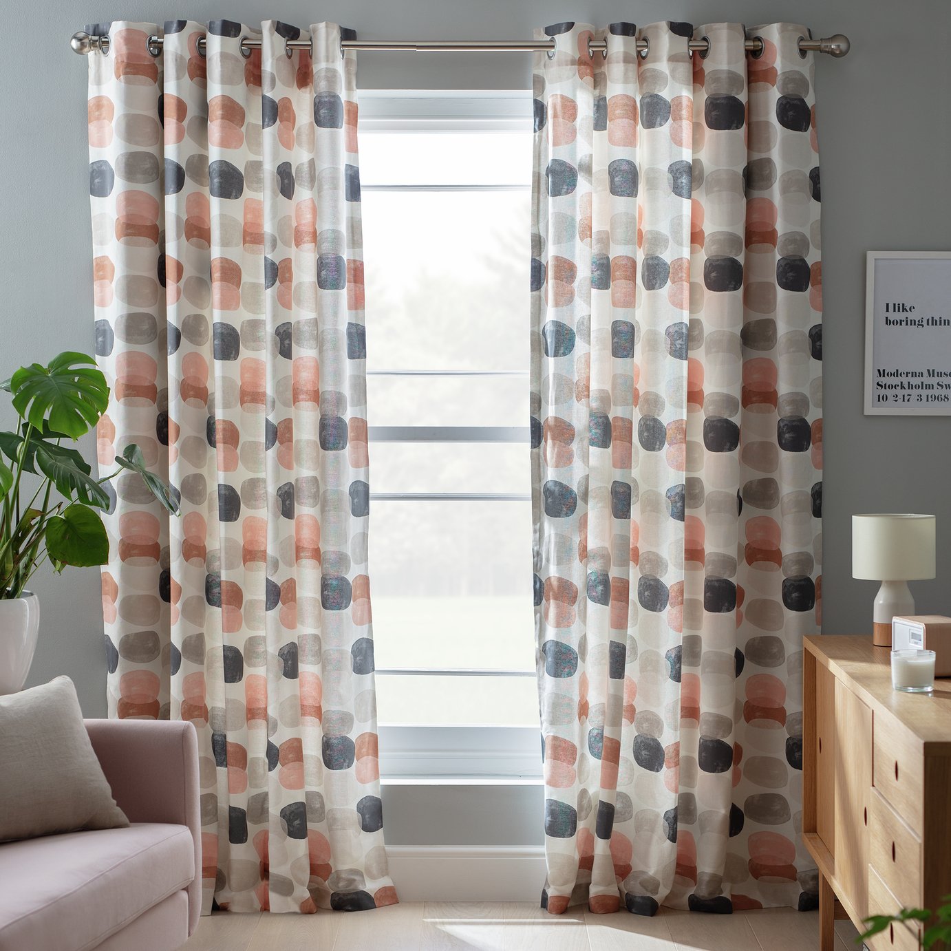 Habitat Abstraction Pebble Eyelet Curtains-Multi - 168x229cm