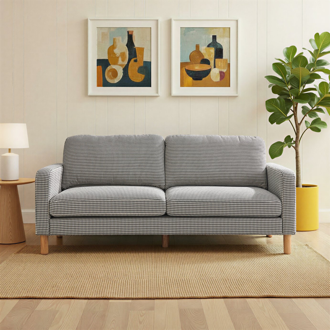 Argos Home Luna Fabric 3 Seater Sofa - Black & White