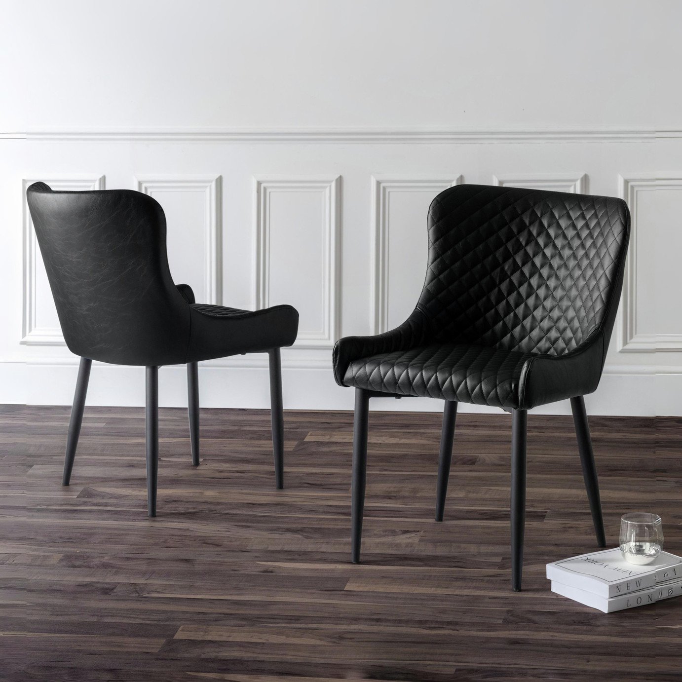 Julian Bowen Luxe Pair of Faux Leather Dining Chairs - Black