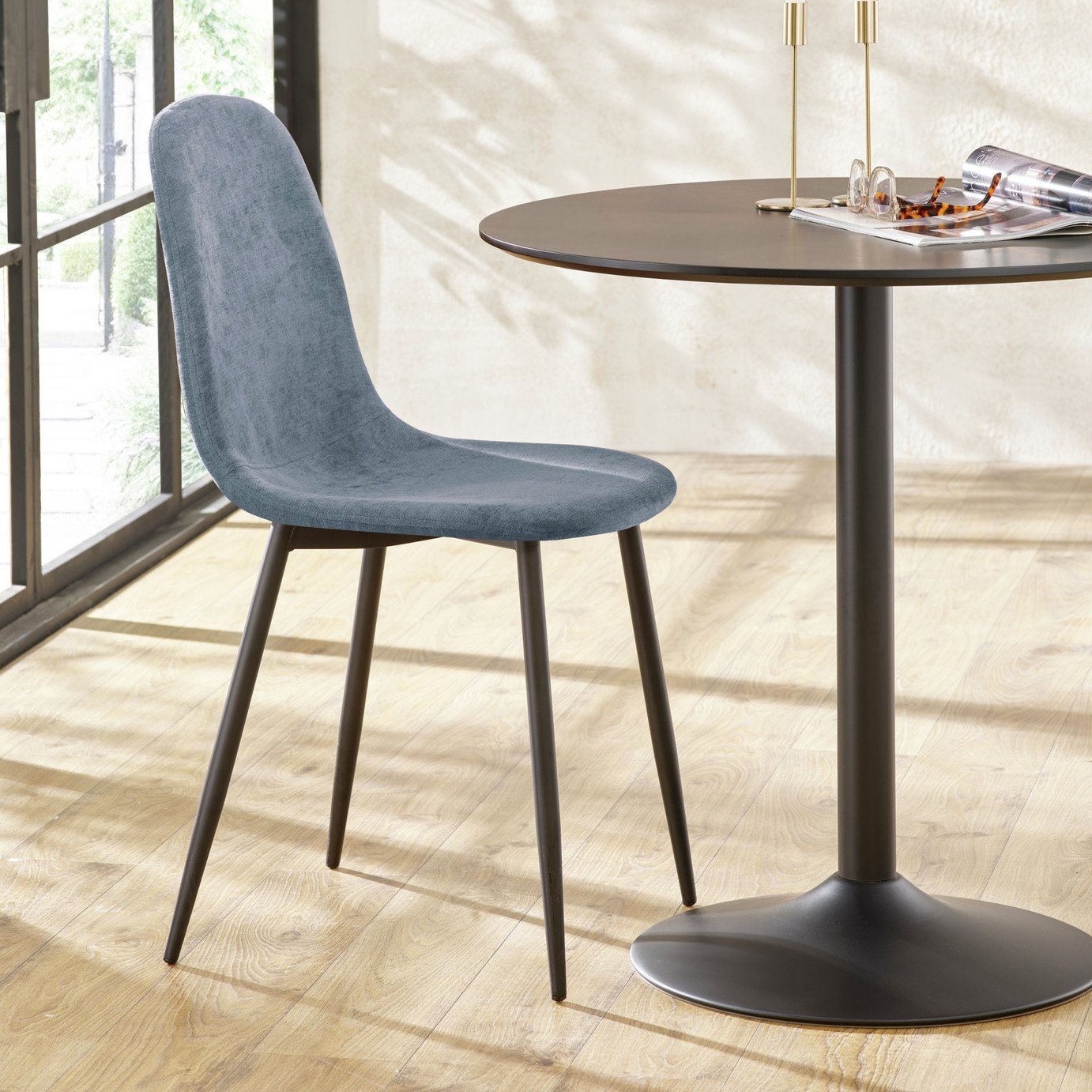 Julian Bowen Lottie Pair of Fabric Dining Chairs - Light Blue