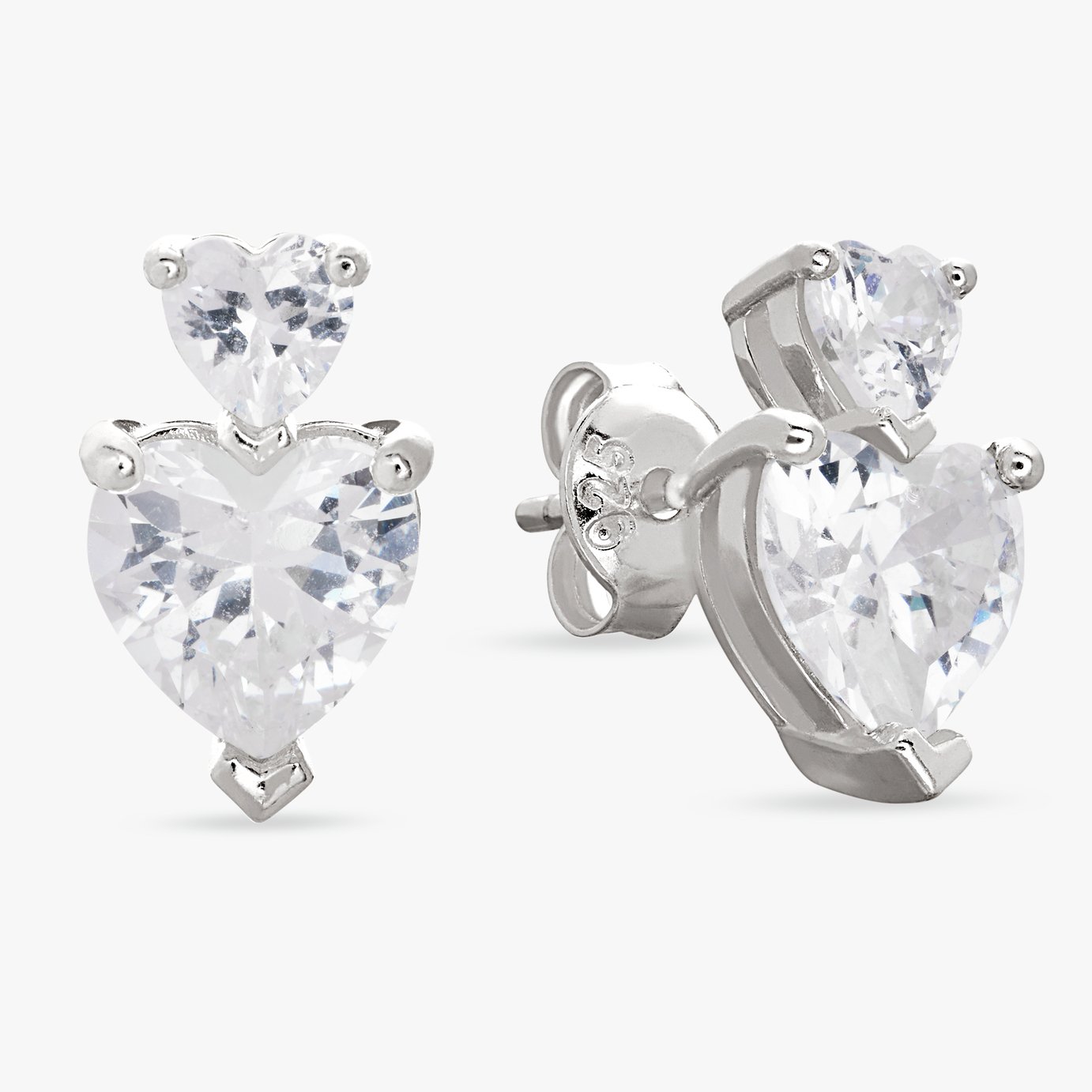 Revere Sterling Silver Cubic Zirconia Heart Stud Earrings