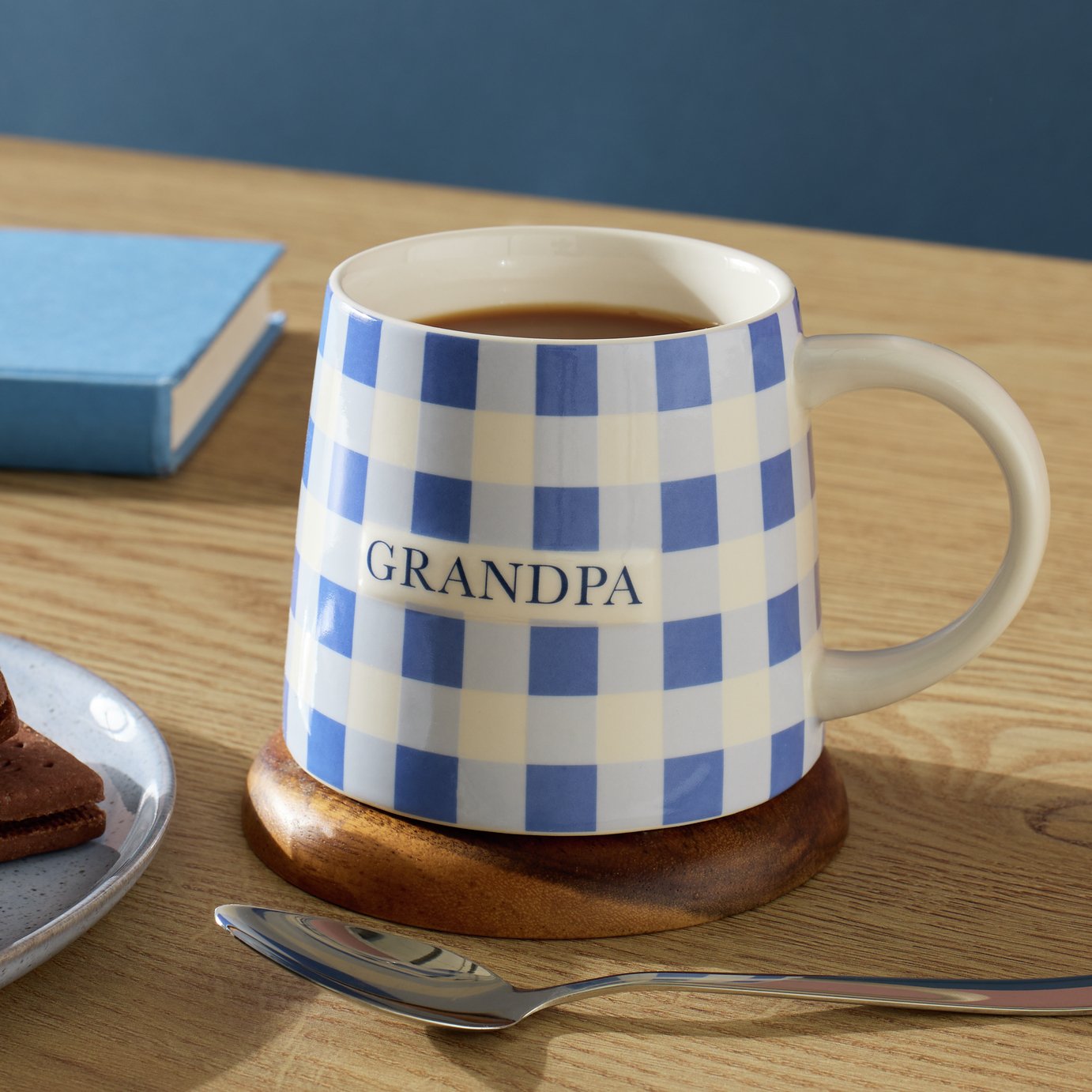 Argos Home Blue Gingham Pattern Grandpa Ceramic Mug