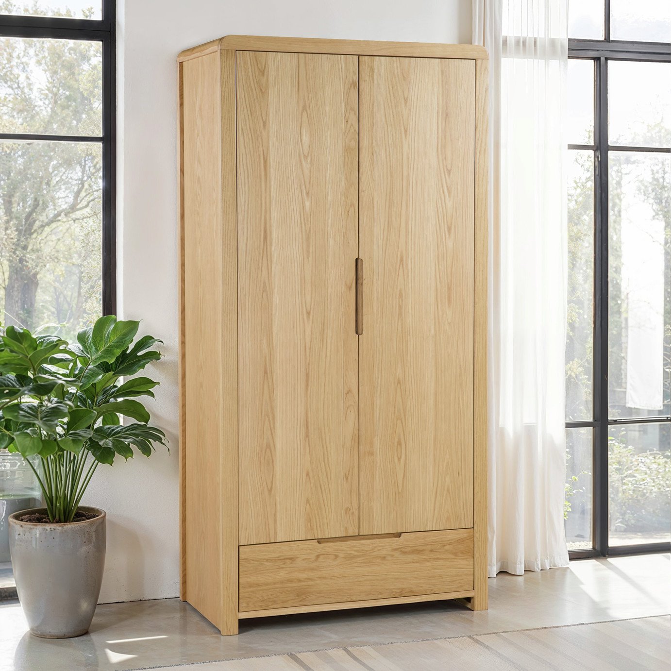 Julian Bowen Curve 2 Door 1 Drawer Wardrobe - Light Oak