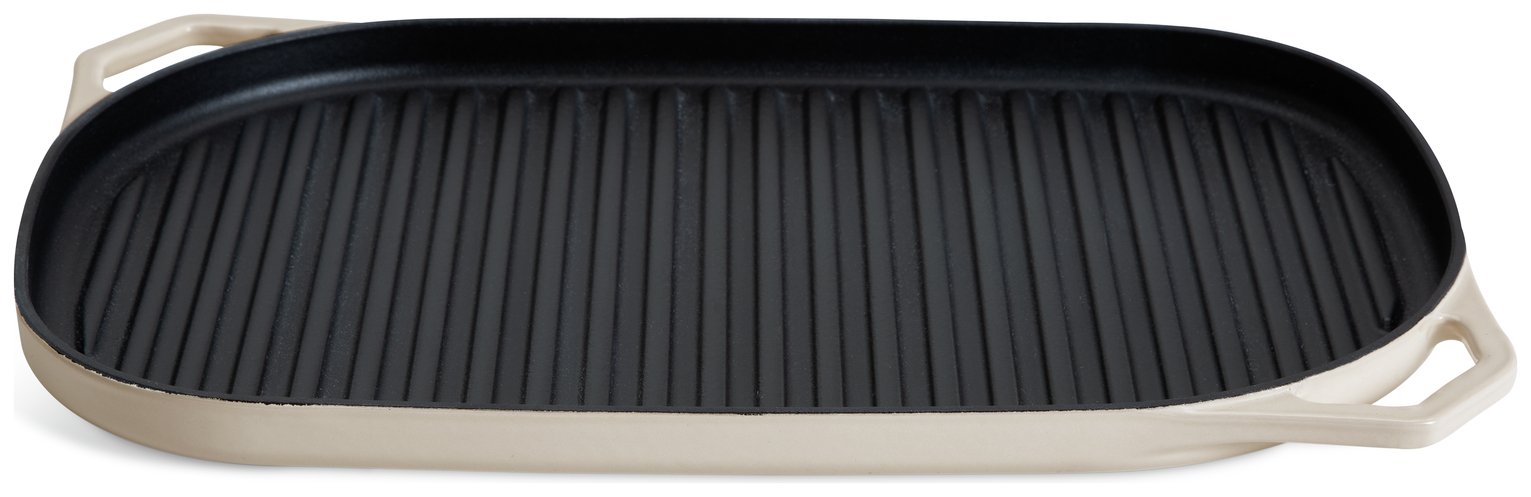 Habitat 38cm Large Cast Iron Grill Pan - Cream