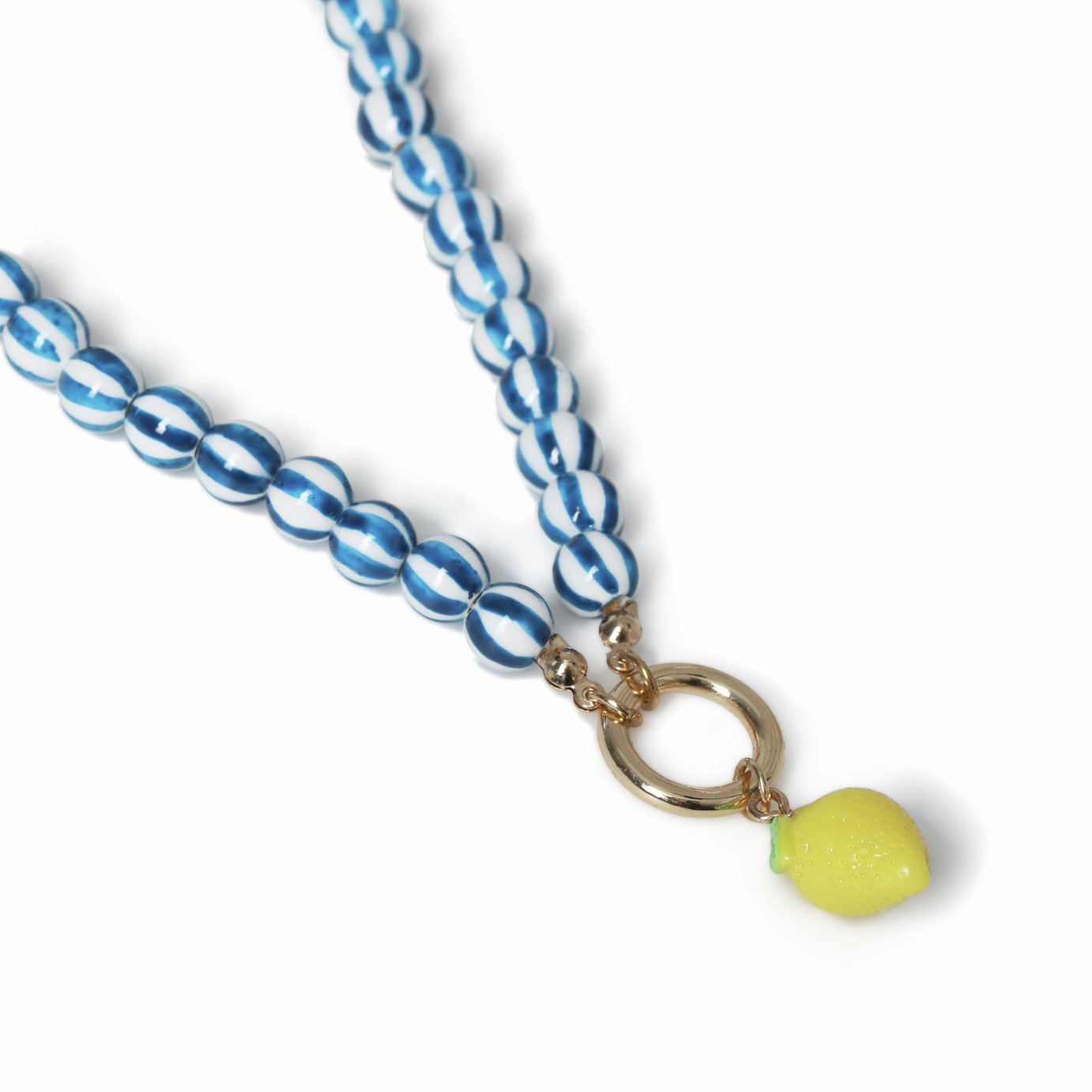 Freedom Blue Beaded Chain Lemon Charm Necklace