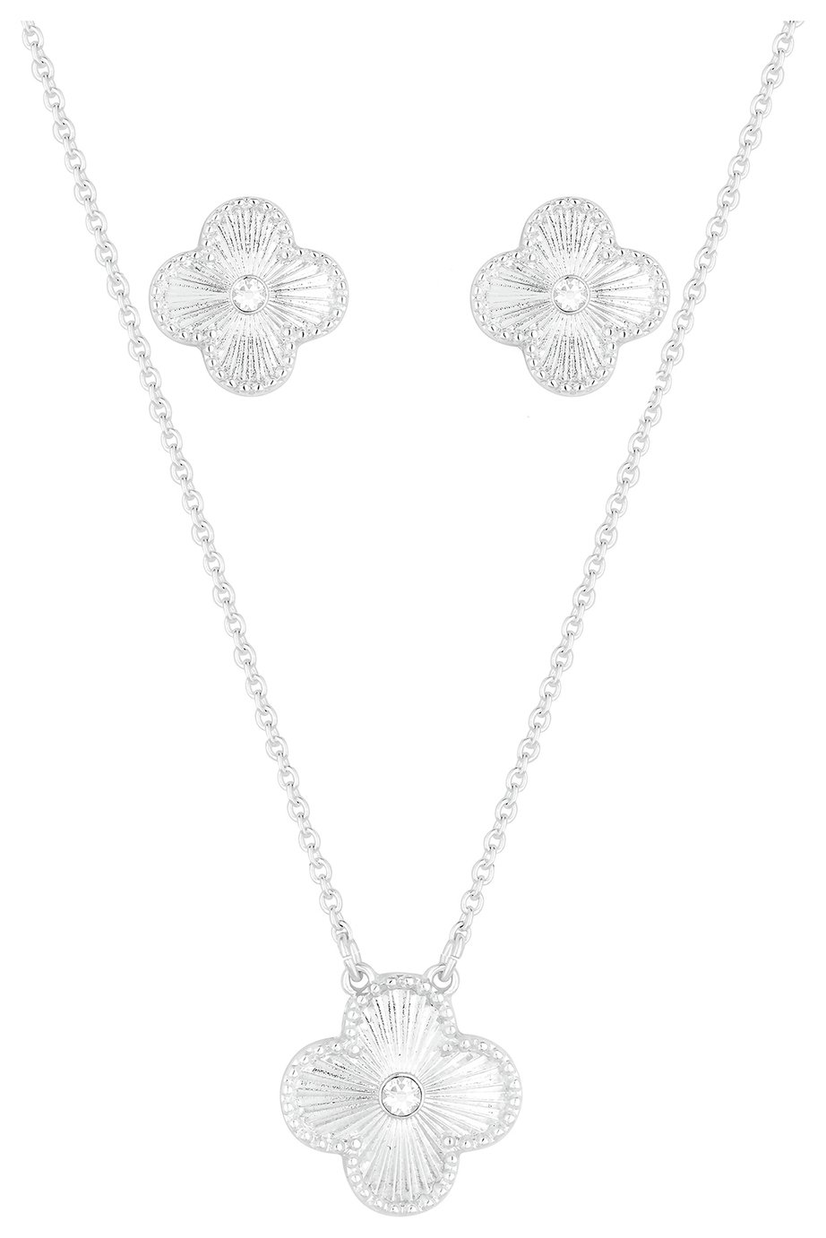 Lipsy Silver Plated Floral Clover Pendant and Earring Set