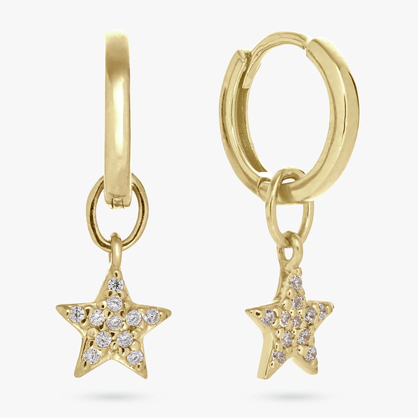 Revere Gold Plated Sterling Silver Star Drop Hoop Earrings
