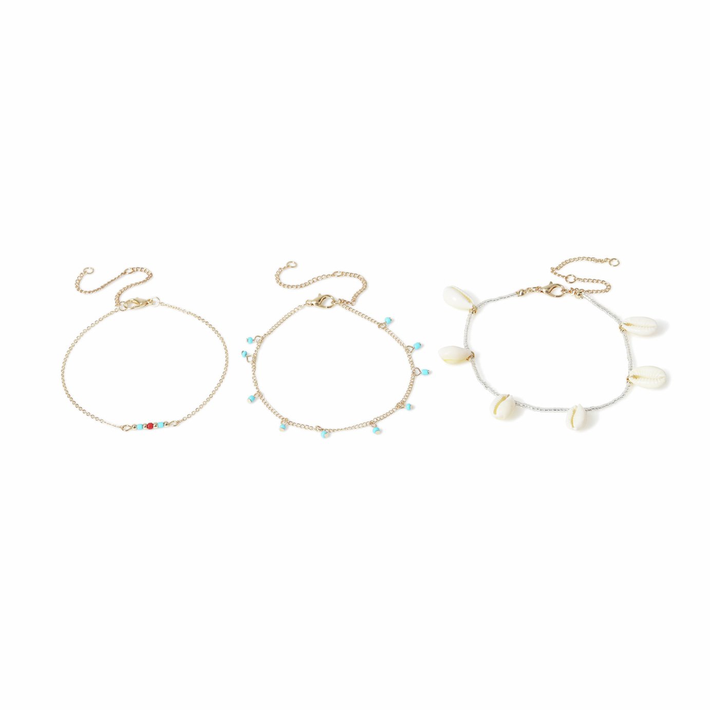 Freedom Gold Tone Blue Bead and Shell Anklet Set