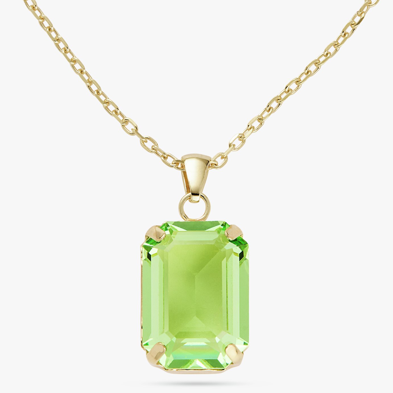 Revere 9ct Gold Plated Silver Green Crystal Pendant Necklace