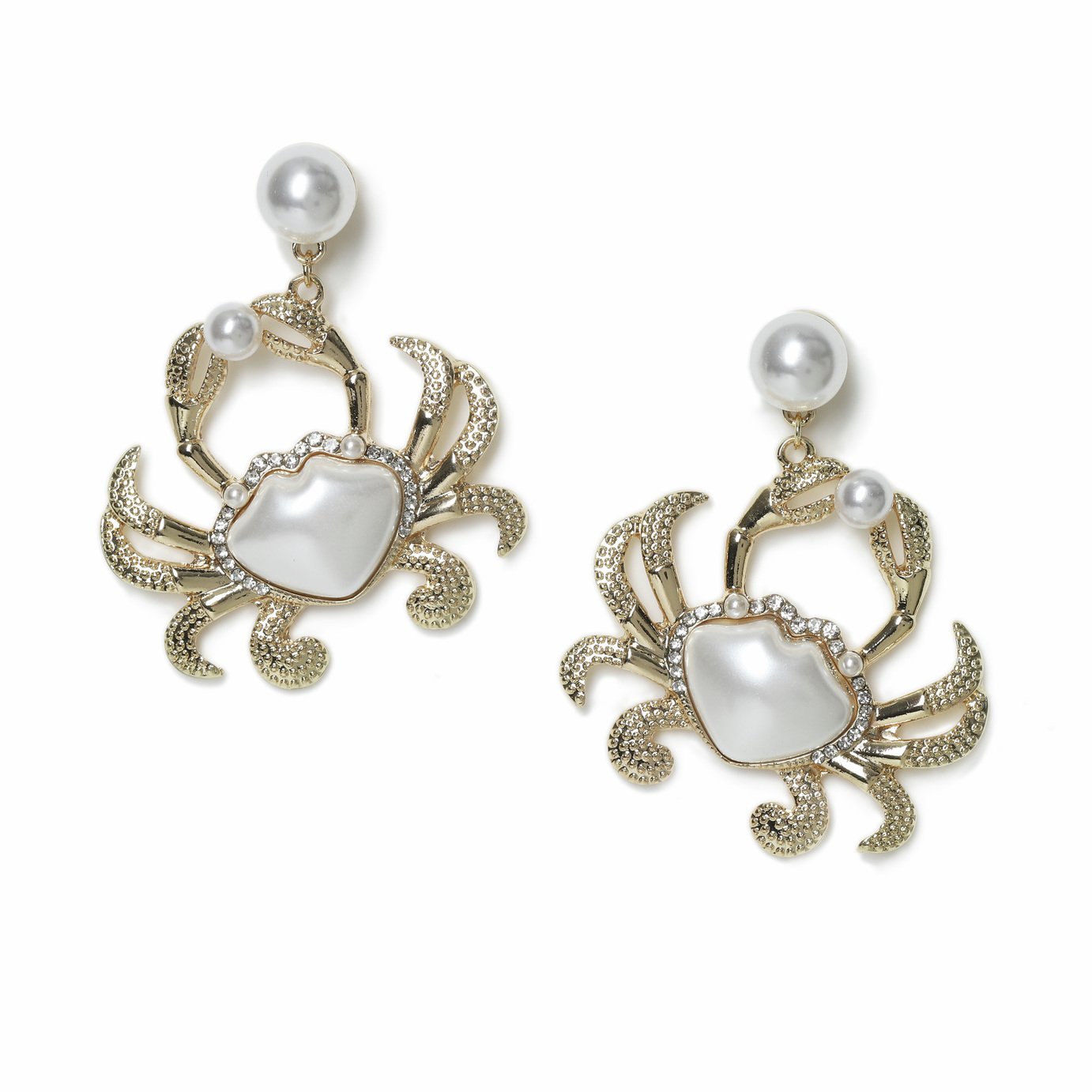 Freedom Gold Tone Pearl Crab Drop Earrings