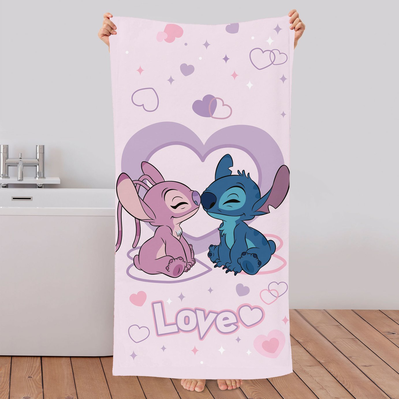 Disney Stitch and Angel Love Beach Towel - Pink