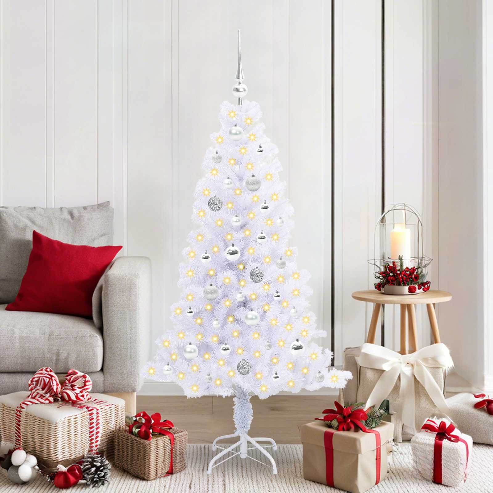 Walplus 150 LED Lights Artificial Christmas Tree Sturdy Stand - White - 150 cm