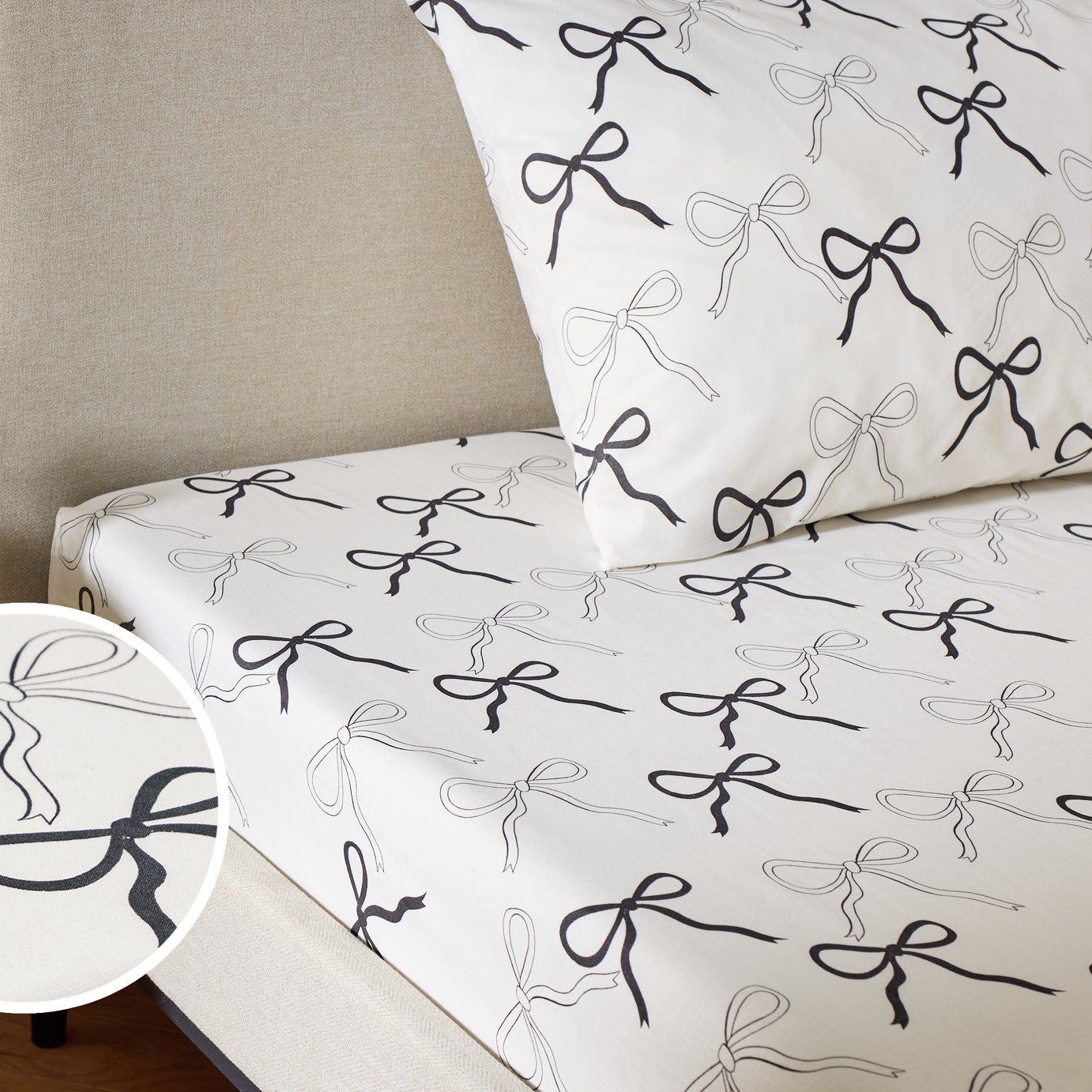 Argos Home Mono Bow White Fitted Sheet - Double