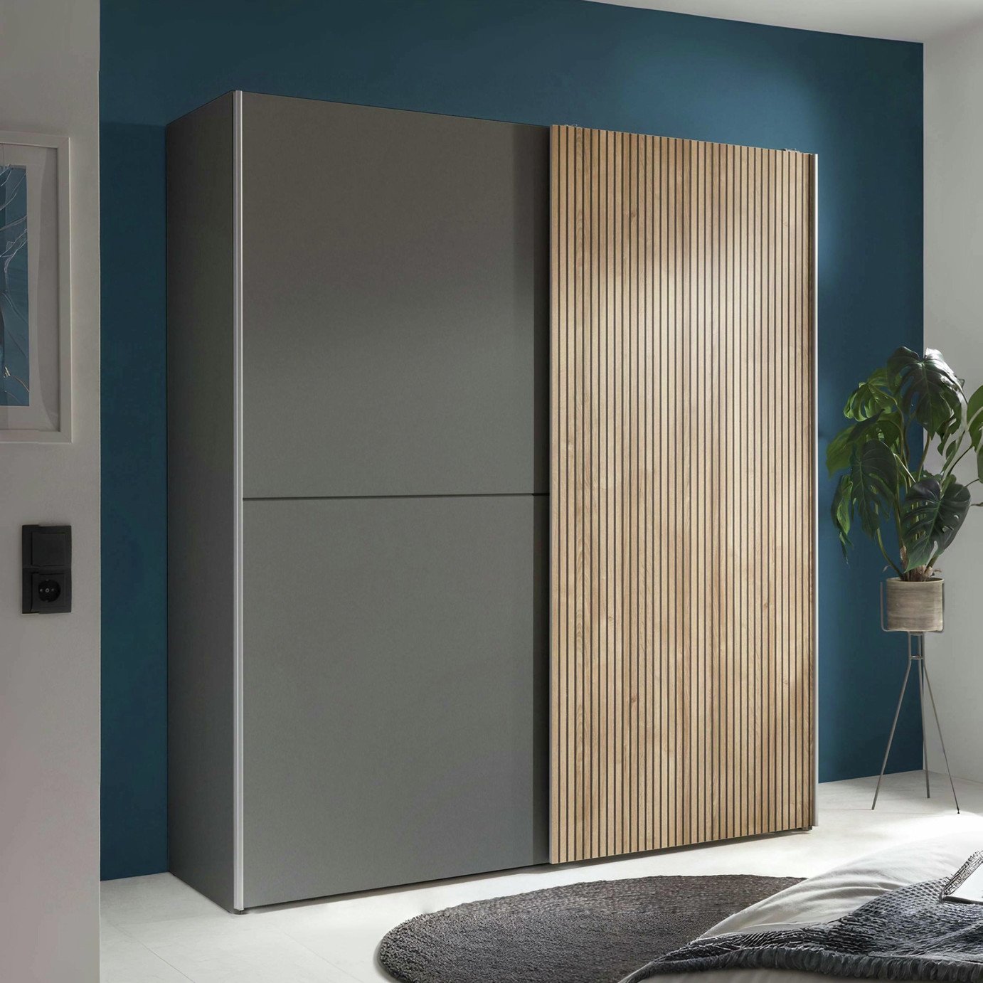 Julian Bowen Berno 2 Door Sliding Wardrobe - Dark Grey and Light Oak