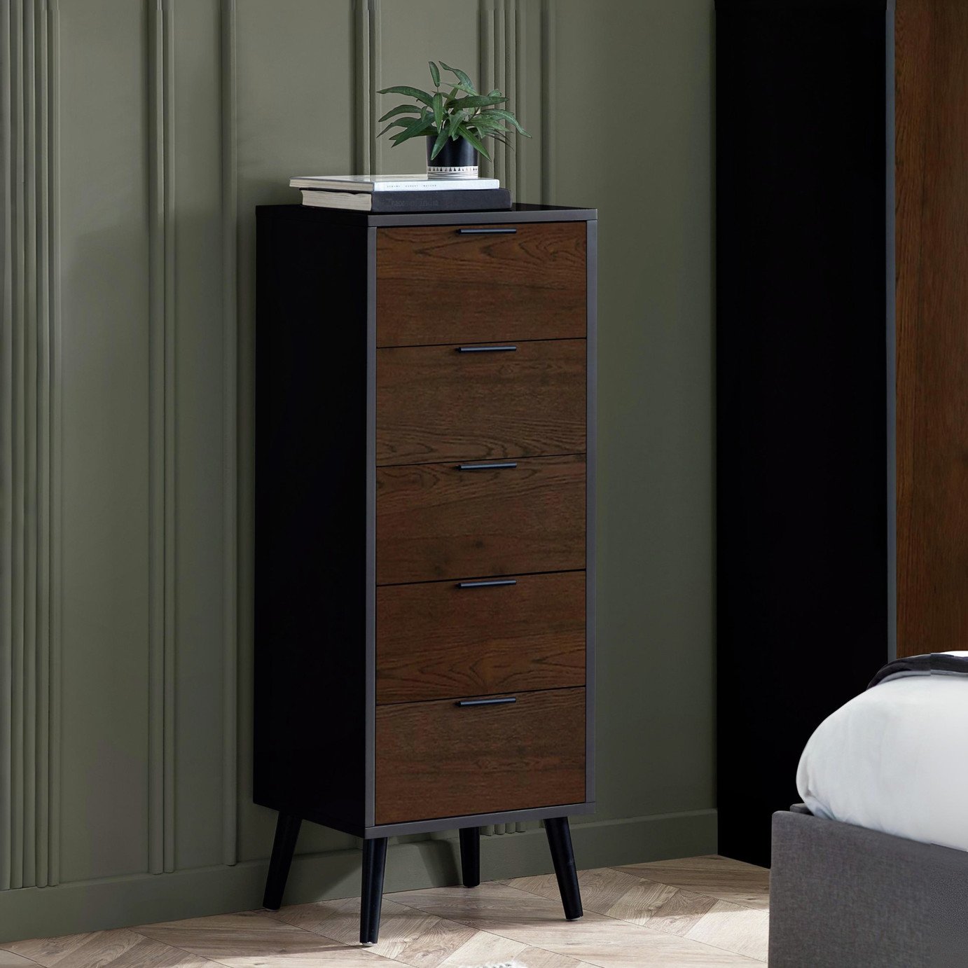 Julian Bowen Alba 5 Drawer Chest - Walnut and Black