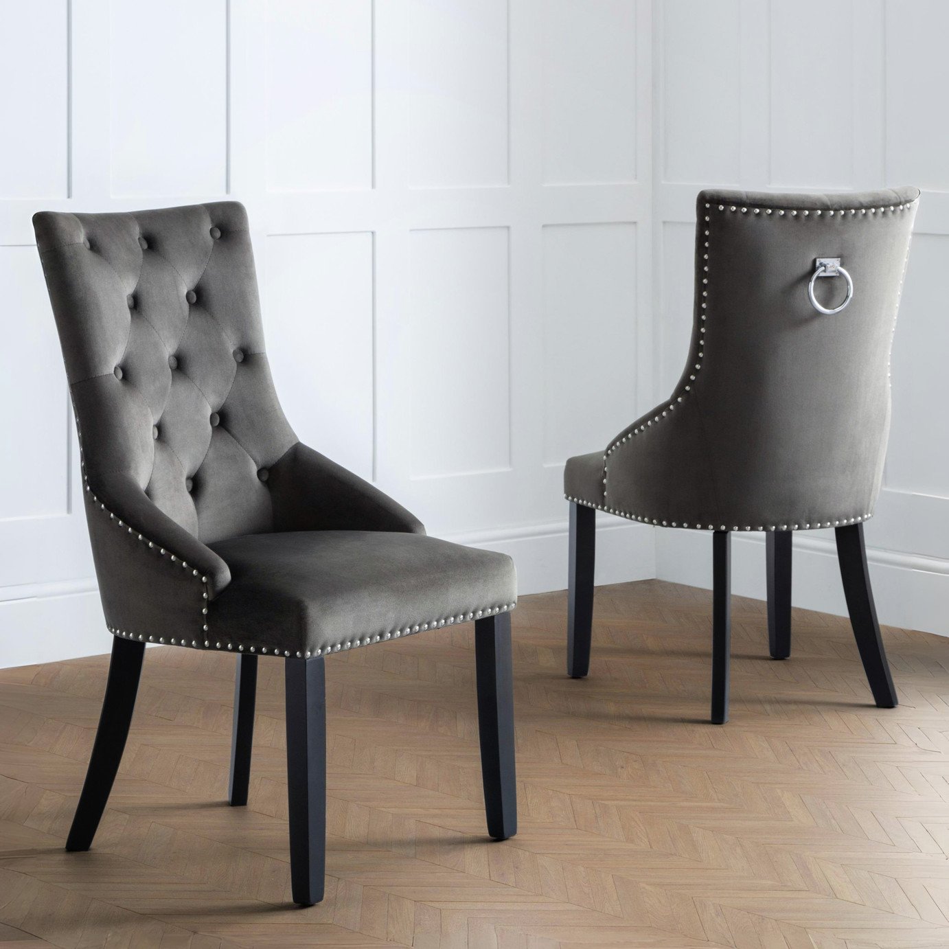 Julian Bowen Veneto Pair of Velvet Dining Chairs - Grey