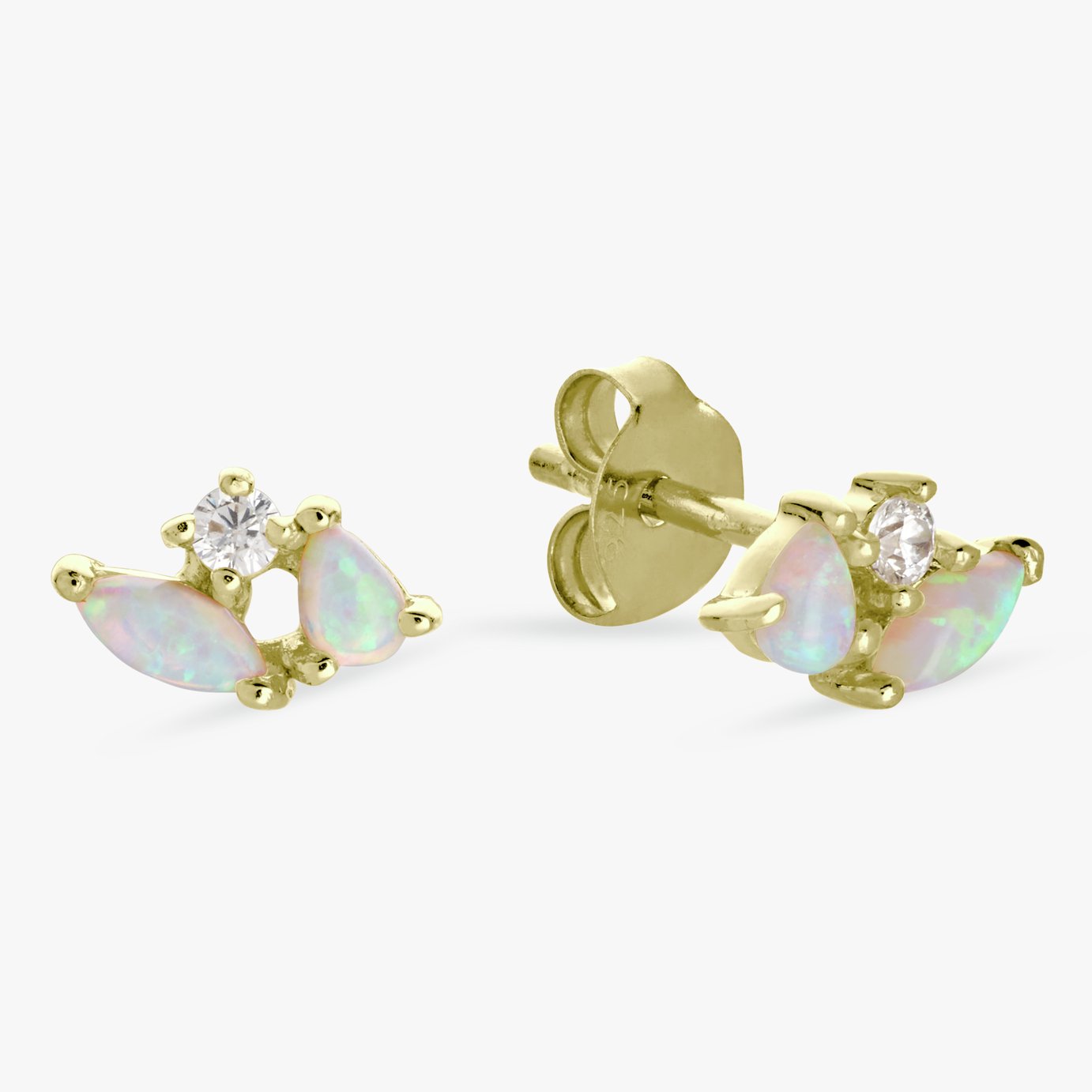 Revere Gold Plated Sterling Silver Dainty Opal Stud Earrings