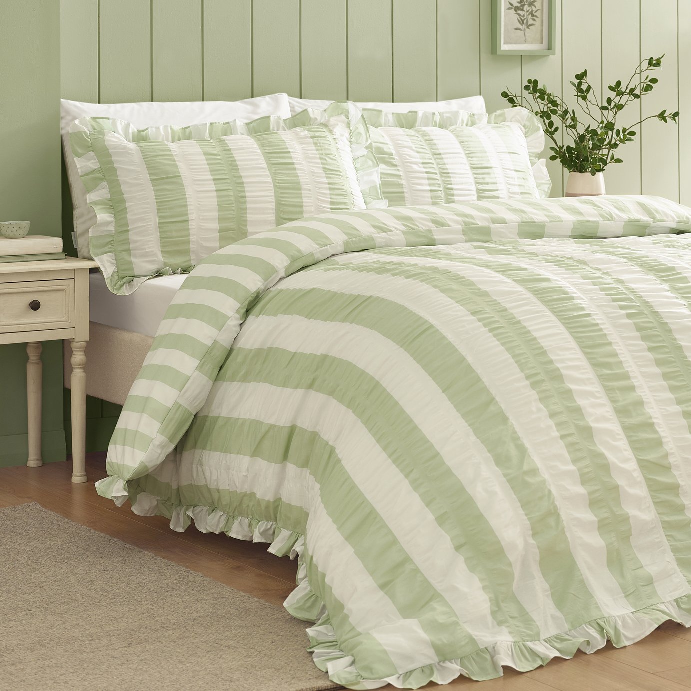 Catherine Lansfield Seersucker Green Bedding Set - Double