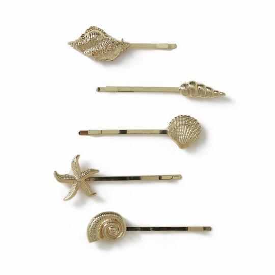 Freedom 5pk Gold-tone Mixed Shells Metal Hair Clip