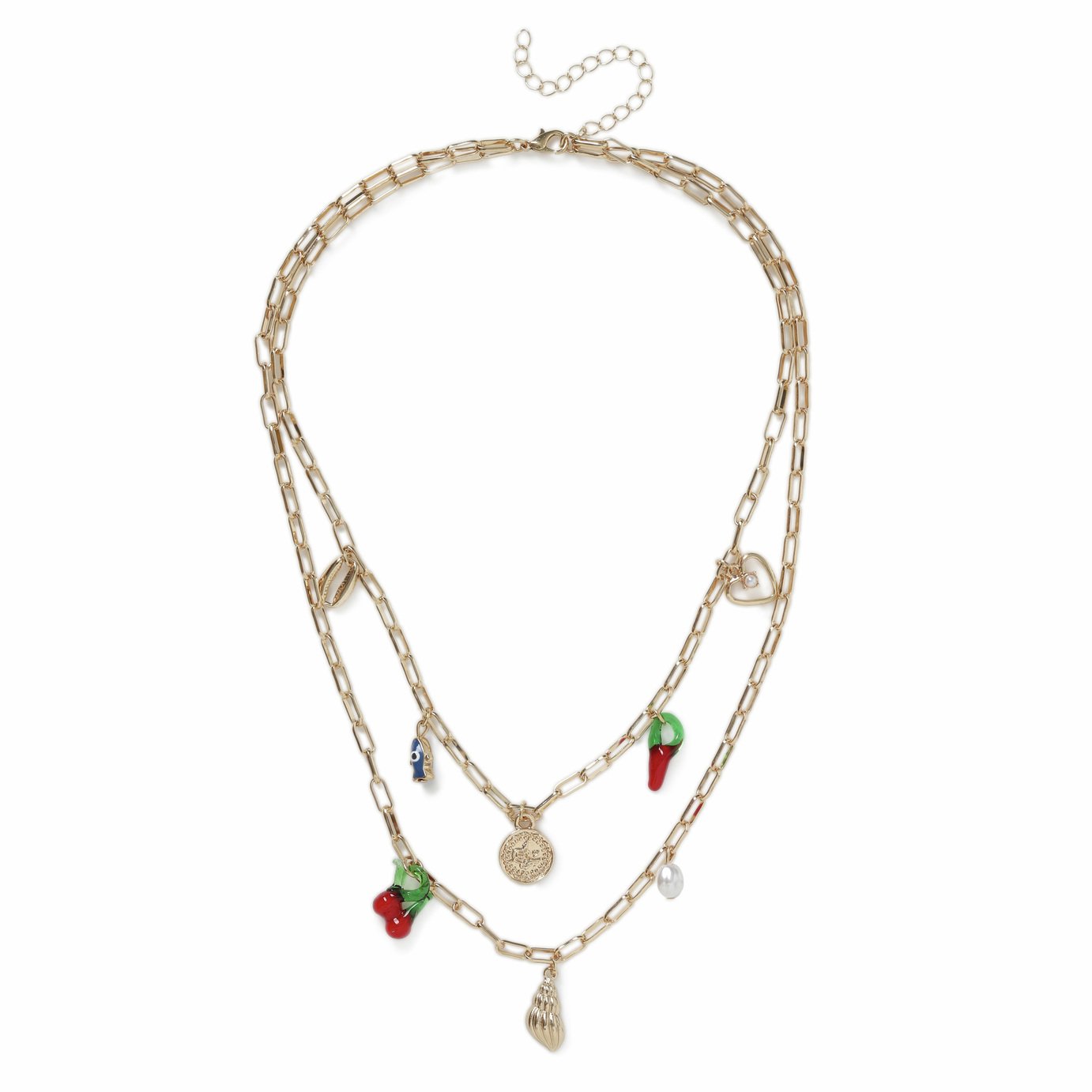 Freedom Gold Tone Multirow Charm Chain Necklace