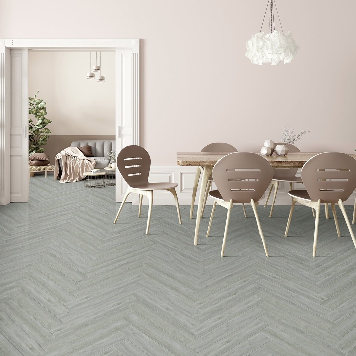 Kraus Owsten Herringbone Vinyl Floor Tiles - Grey