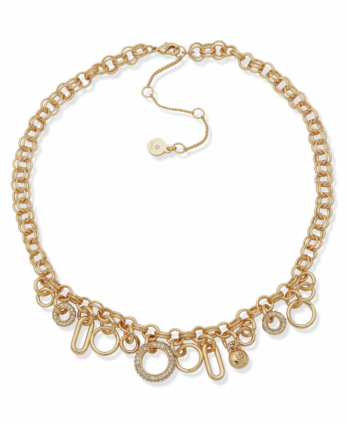 DKNY Gold Tone Pave Frontal Charm Necklace