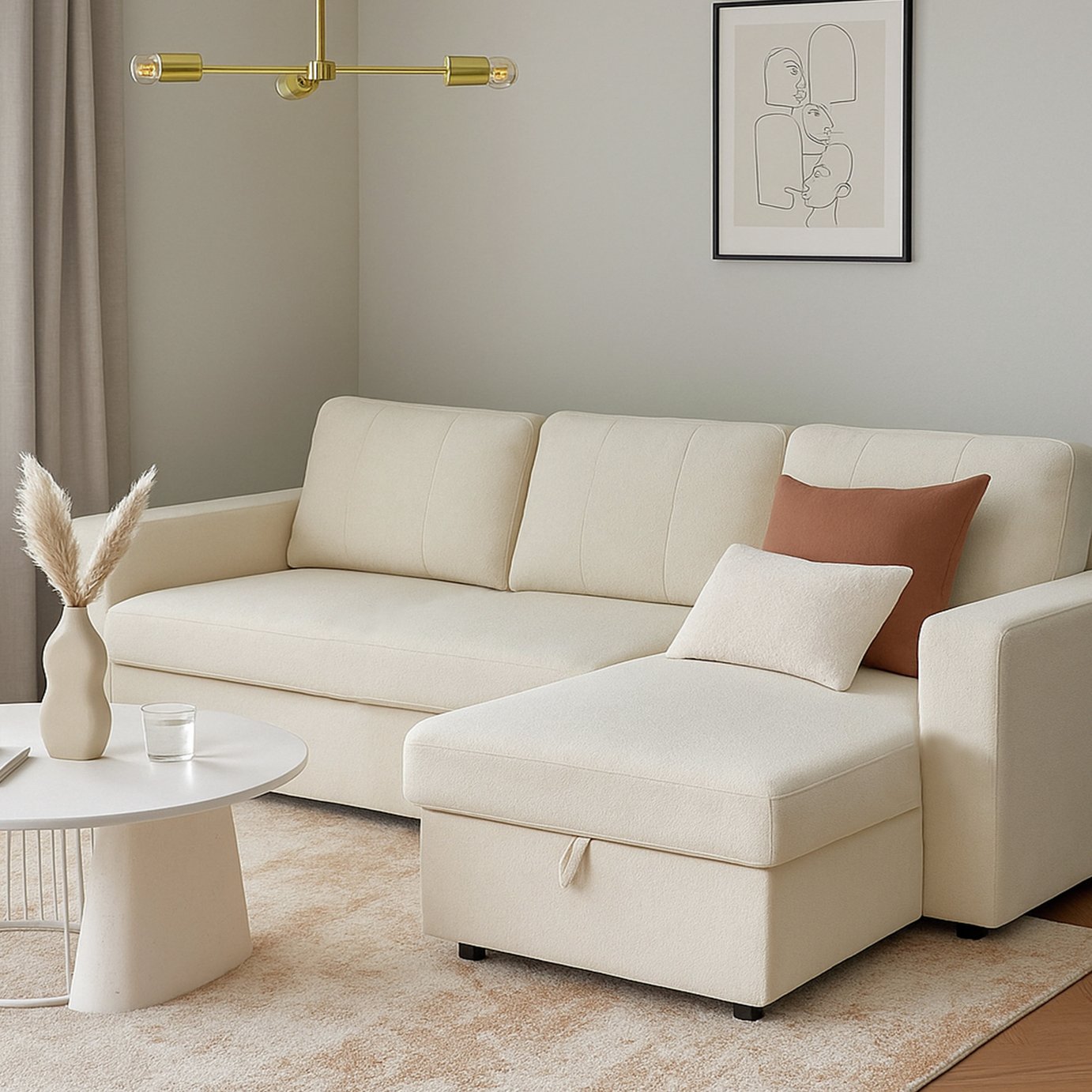 Aspire Nexis Right Hand Chaise Storage Sofa Bed - Natural