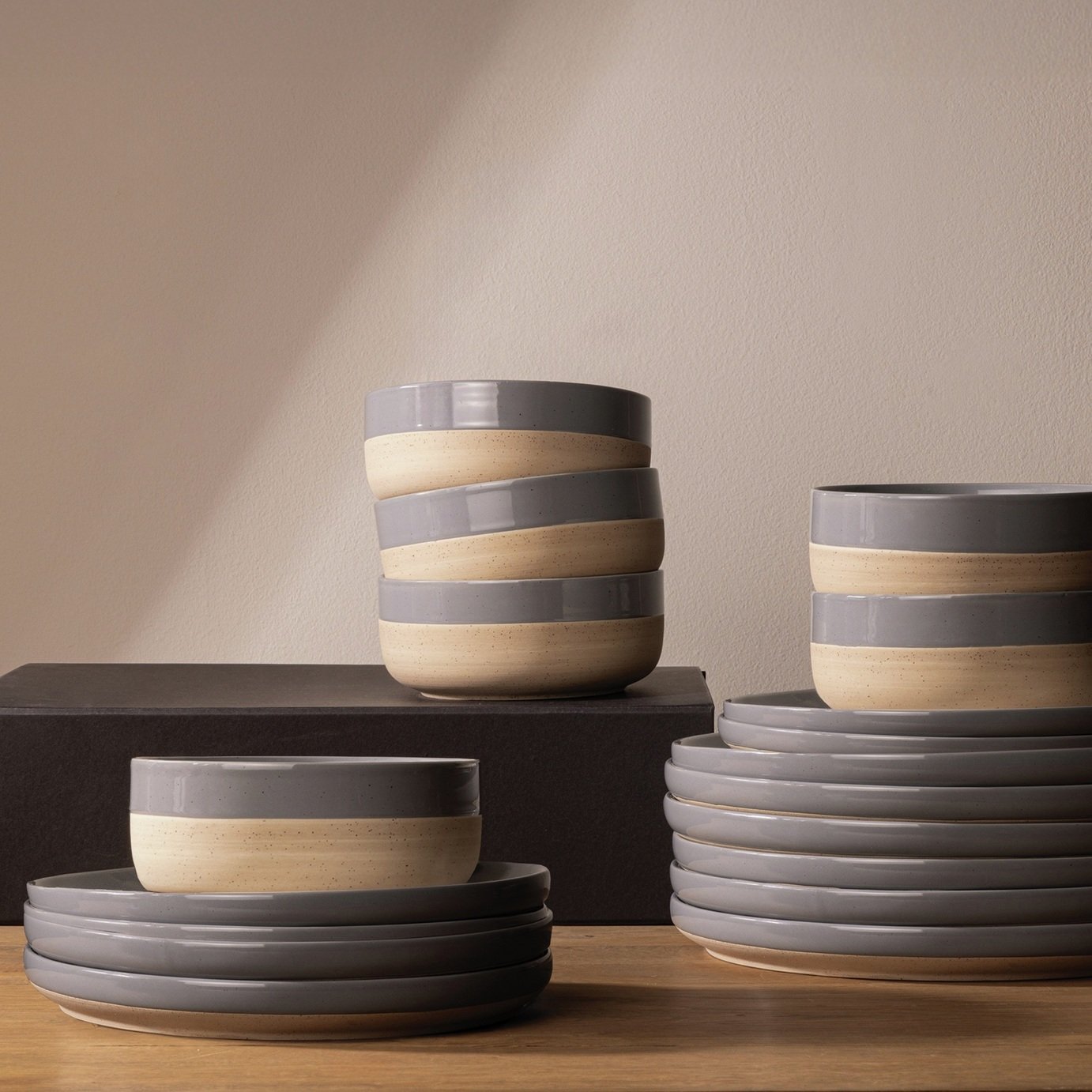 Elle Home Earthy 18 Piece Ceramic Dinner Set - Grey